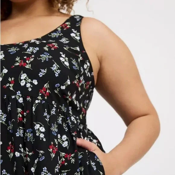 NWT- Torrid Black Floral Tiered Mini Dress – Size 2X - Picture 5 of 7